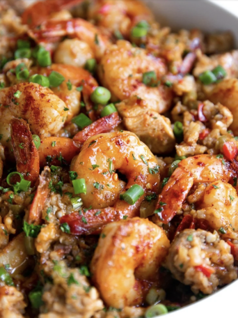 Amerikaanse Jambalaya - Wereldgerecht met kip, scampi’s en chorizoworst! Dit eenpansgerecht met jambalaya is makkelijk, heerlijk en vullend, dankzij de toevoeging van kip, scampi’s en pittige chorizoworst. Je bent nog maar 30 minuten verwijderd van een maaltijd waar je je vingers mee op eet.